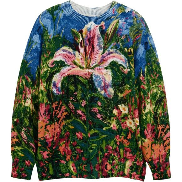 Women's Garden Sweater Recycled Acrylic Floral Pattern Regular Fit Medium - Picture 1 of 5
